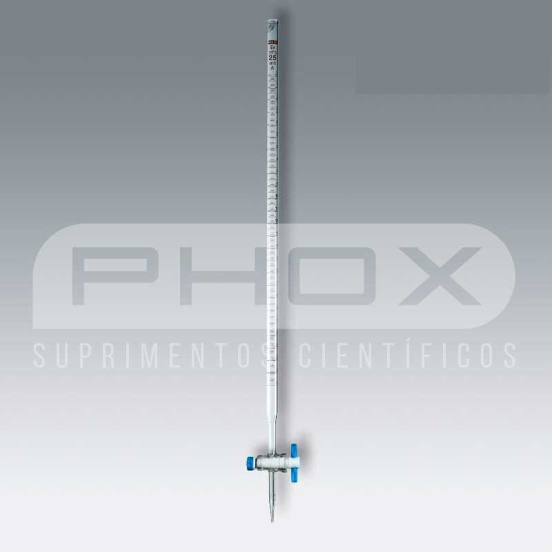 Bureta com torneira de PTFE - Bocal com funil - Borossilicato
