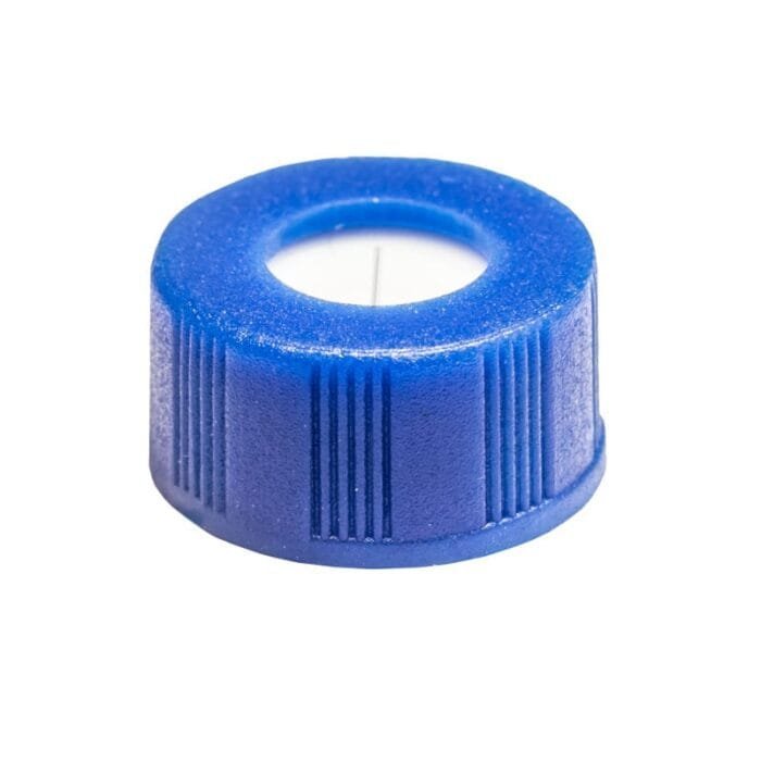 Tampa plástica azul - Rosca 9mm - Septo em PTFE - Pré-slit
