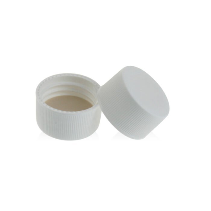 Tampa plástica branca - Rosca 24mm - Septo em PTFE - Fechada